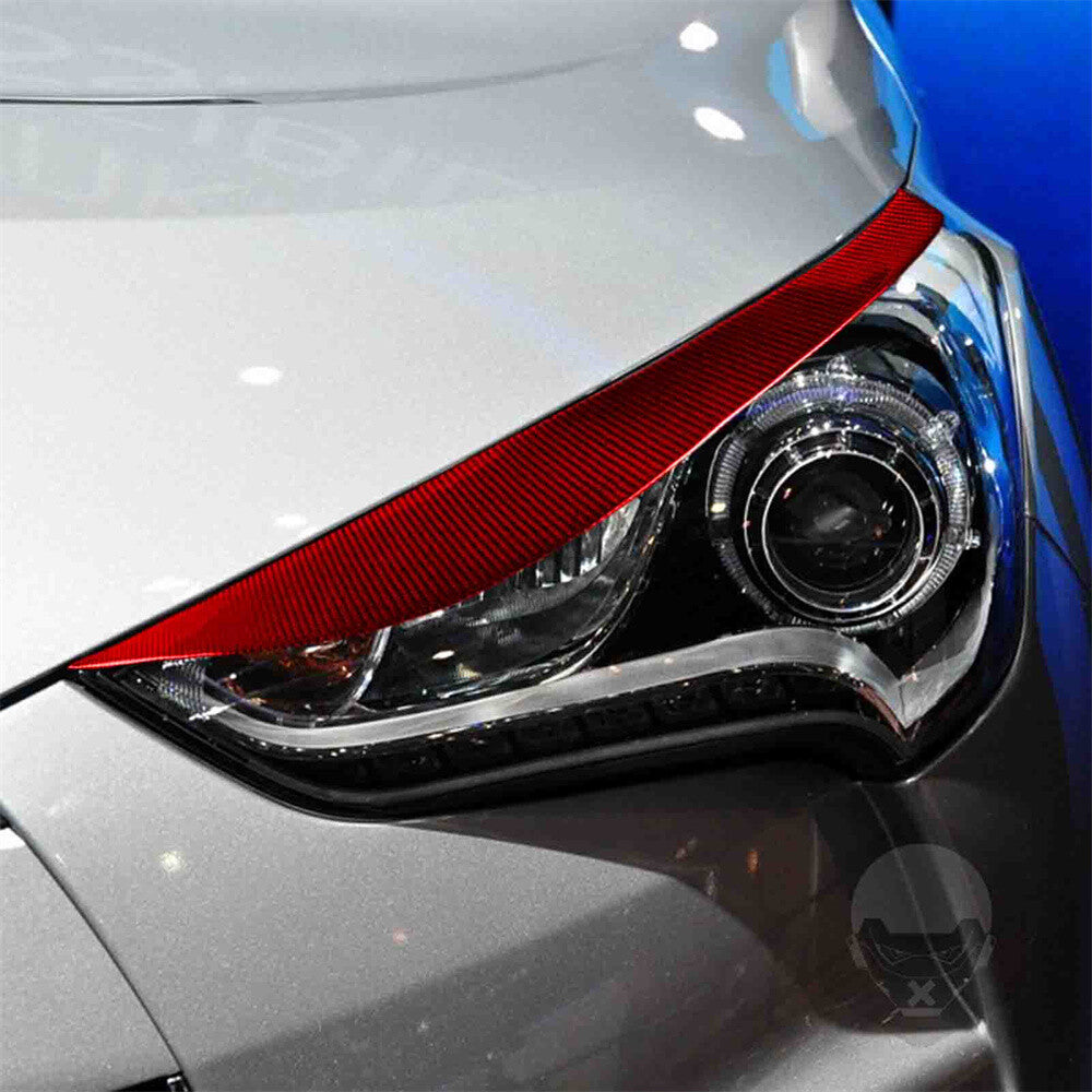 2¡ÁRed Carbon Fiber Headlight Eyelids Eyebrow Trim for Hyundai for Veloster 2011-2017