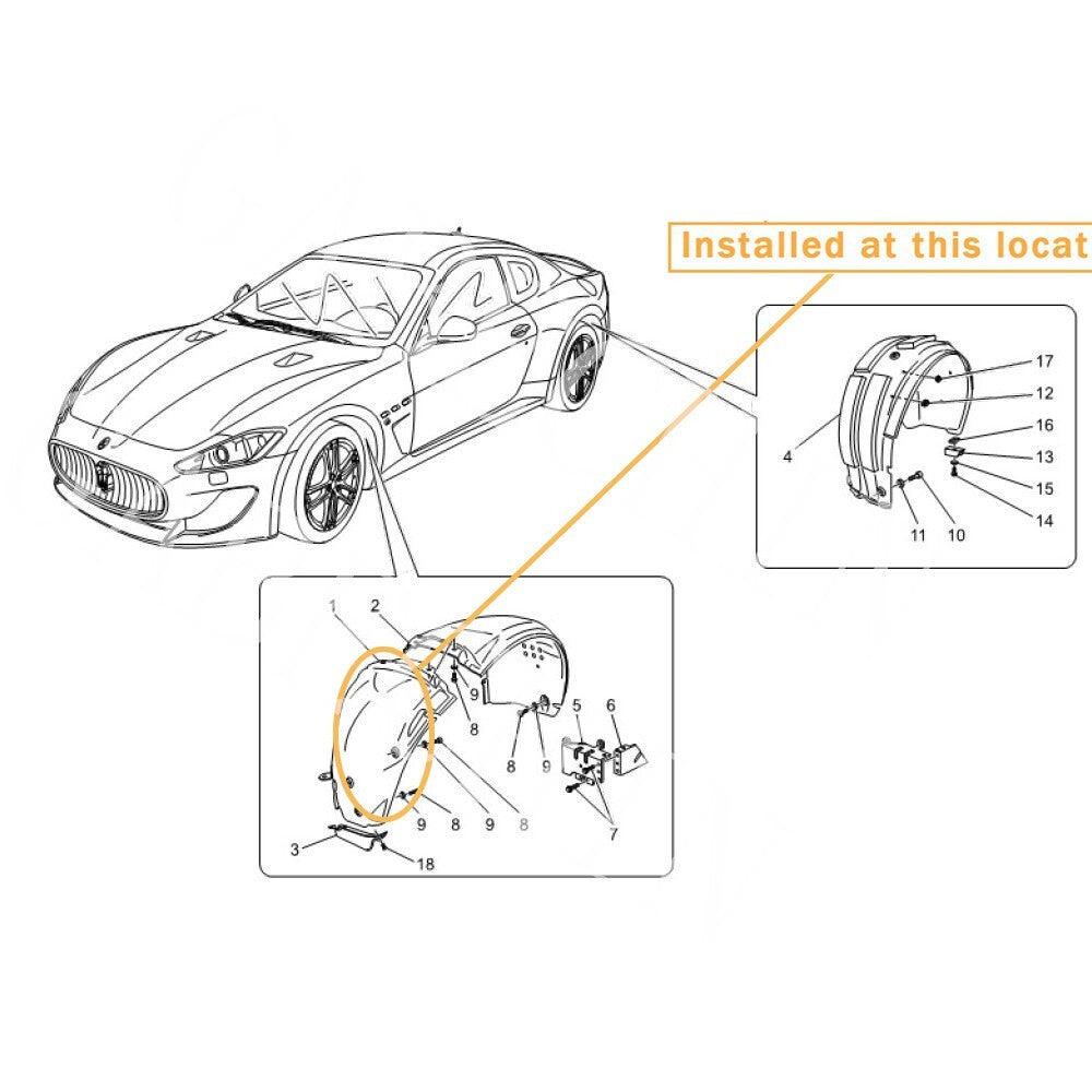 for Maserati GranTurismo LH right-hand front wheel arch protector. equipment manufacturer: 68505500 68505400