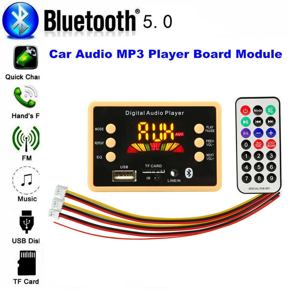 Bluetooth 5.0 MP3 Dashboard Module with Display, 12V Car USB Audio Music Player n