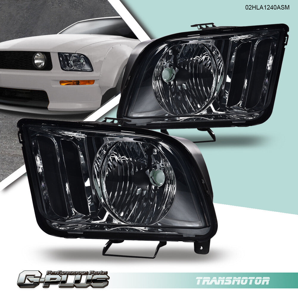 Fits 2005 - 2009 for Mustang Left and Right Smoke/Black Headlight Replacement - v
