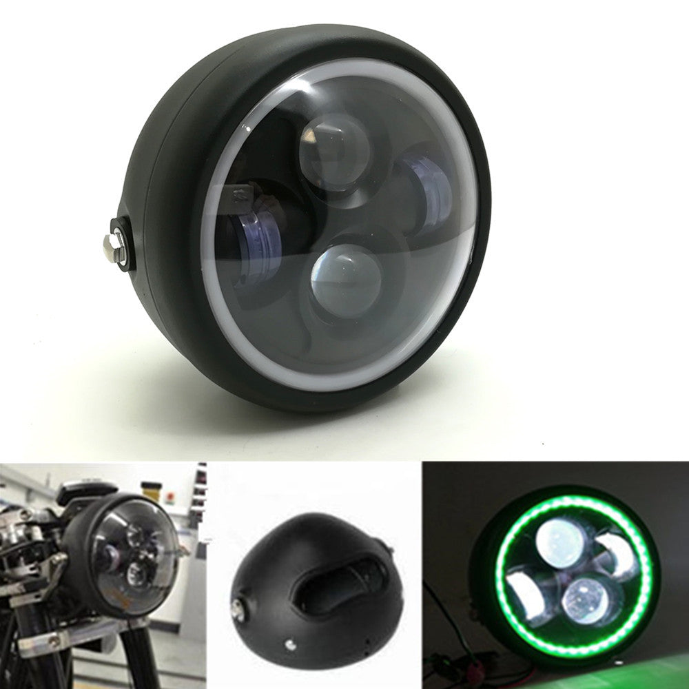 Motorcycle Metal Green Angel Eye LED Headlight for Harley Bobber Custom CG125 Q