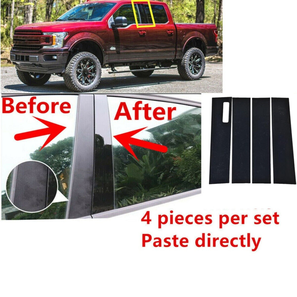 Car B Pillar Sticker Decals 4Pcs Black Accessories Fit for Ford F150 2015-2021