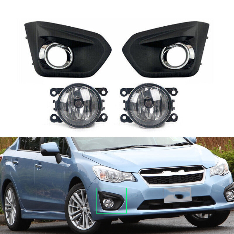 Front Bumper Fog Lamp + Lamp Bezel Cover W/ Chrome For 2012-2014 for Subaru Impreza