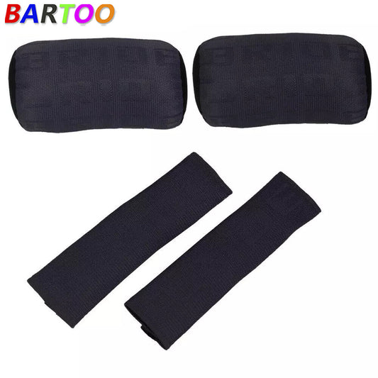 Black Neck Headrest Pillow 2 Pairs New  Car for Seat Belt Cover Set Q