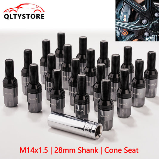 20x M14x1.5 Wheel Lug Bolt 28mm Shank Cone for Seat Stud for Most Aftermarket Q
