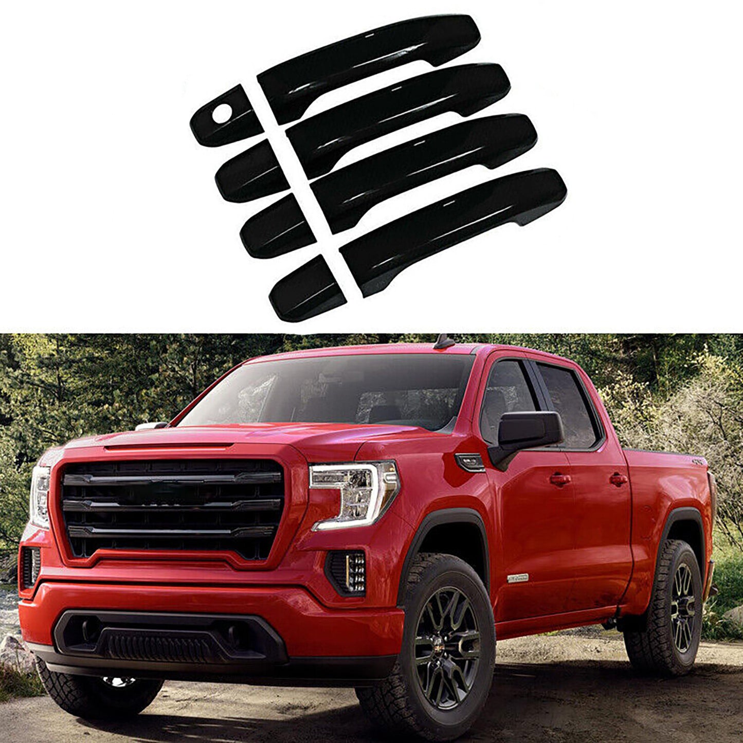 8Door Handle Covers for GMC for Sierra for Chevy Silverado 1500 NO 2014-24 for Smart Black n