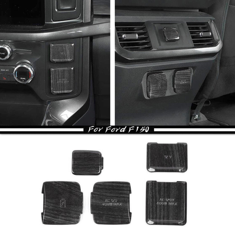 For 21-23 F150 Black Wood Grain Inner Control Power Socket Cover Trim v