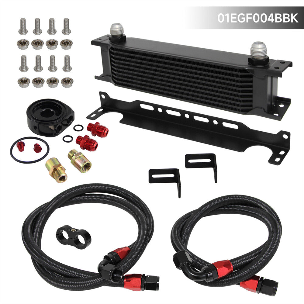 10 Row AN-10AN Universal Engine Oil Cooler+Filter Adapter Hose Kit For Japan Car