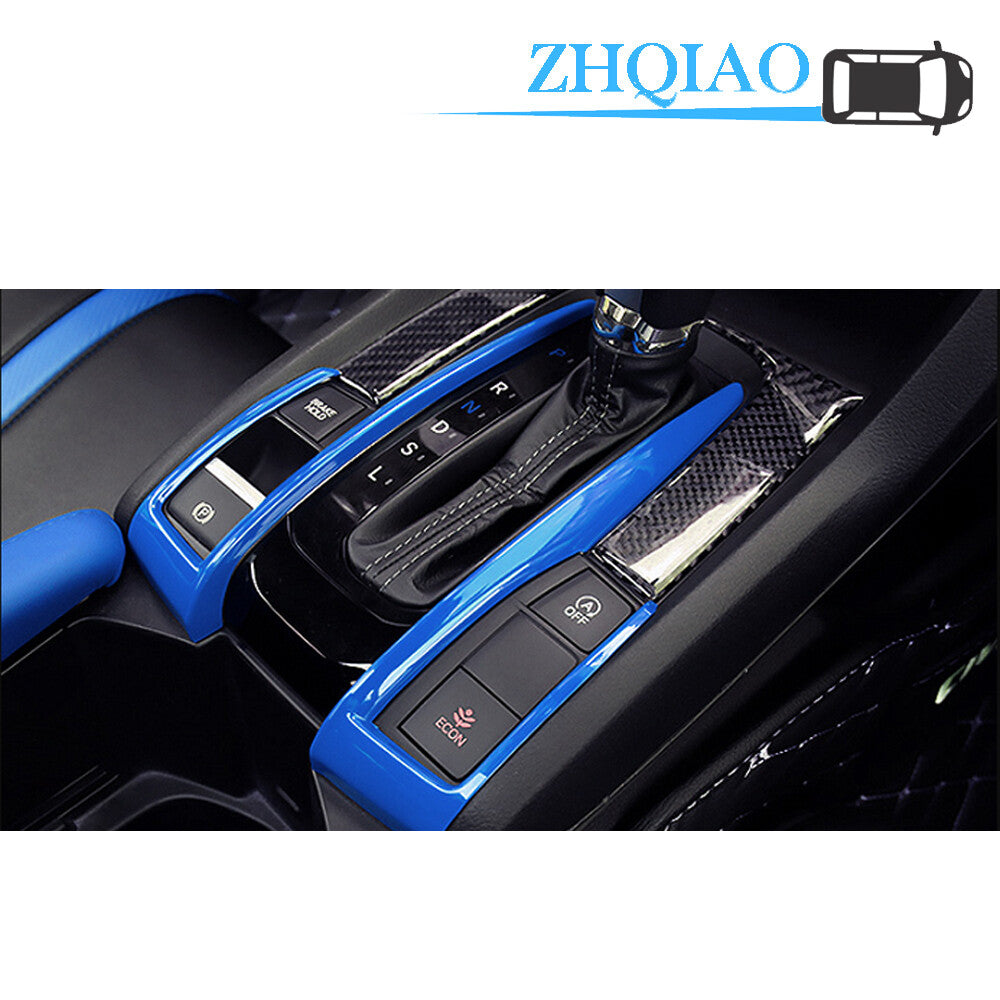 2PCS ABS Blue Interior Gear Shift Box Strip Cover Trim for Honda for Civic 2016-2020