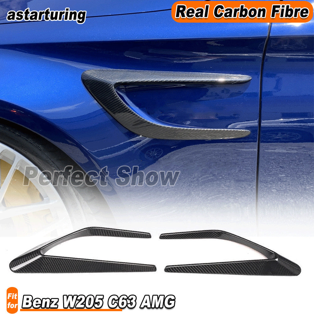 Fit for Benz W205 C63 15-21 REAL CARBON Side Fender Vents Fins Canards Trims