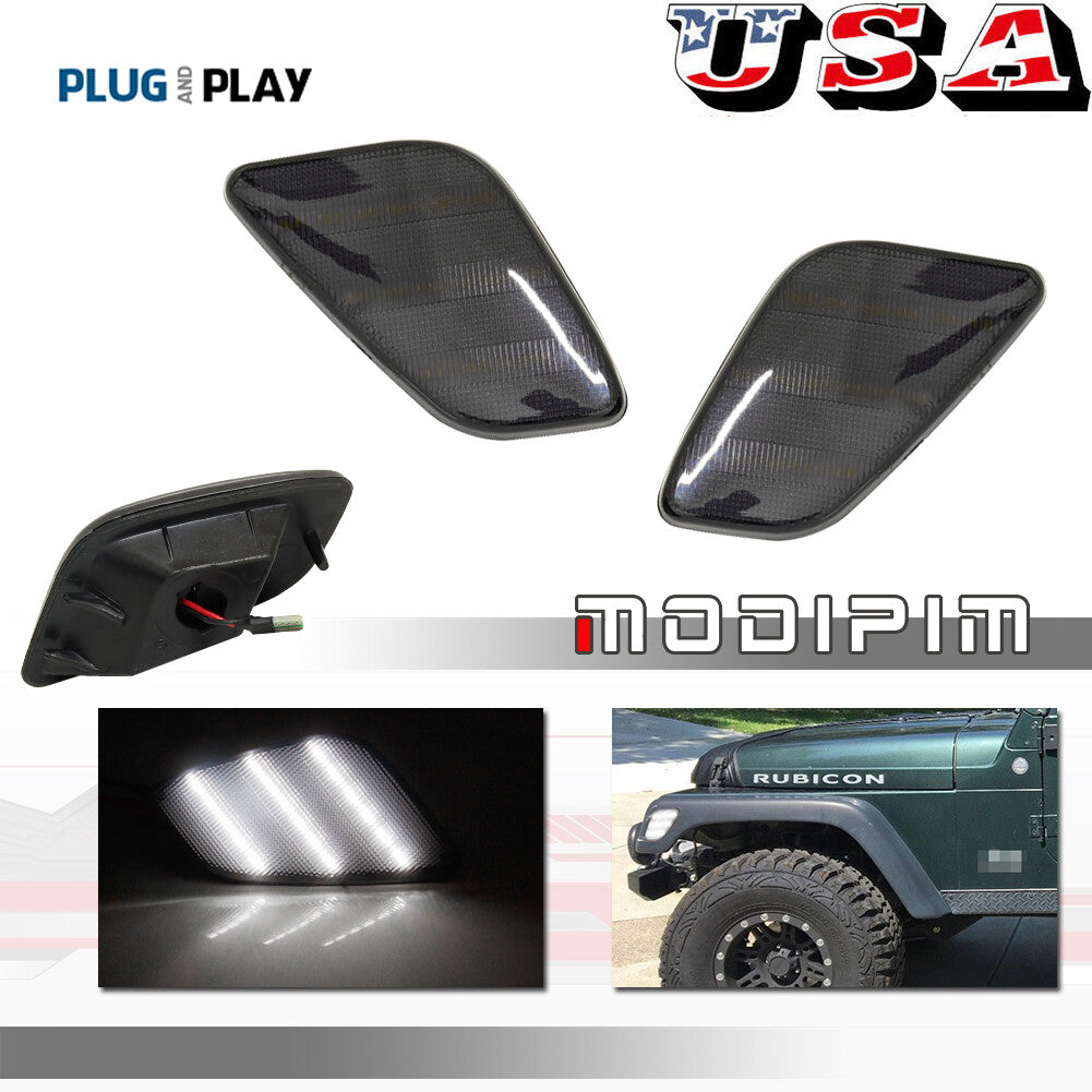 2 Smoke White Front Fender Side Marker Parking Lights for 1997-06 for Jeep for Wrangler - v