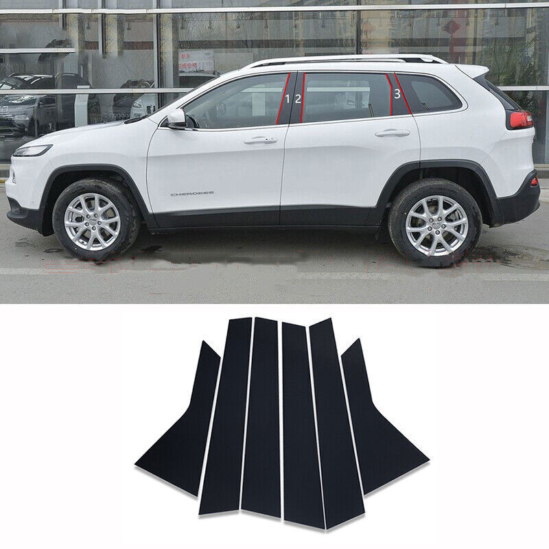 6P Black Pillar Trim for Jeep Cherokee 2014-2020 Set Door Cover Piano Post Decor