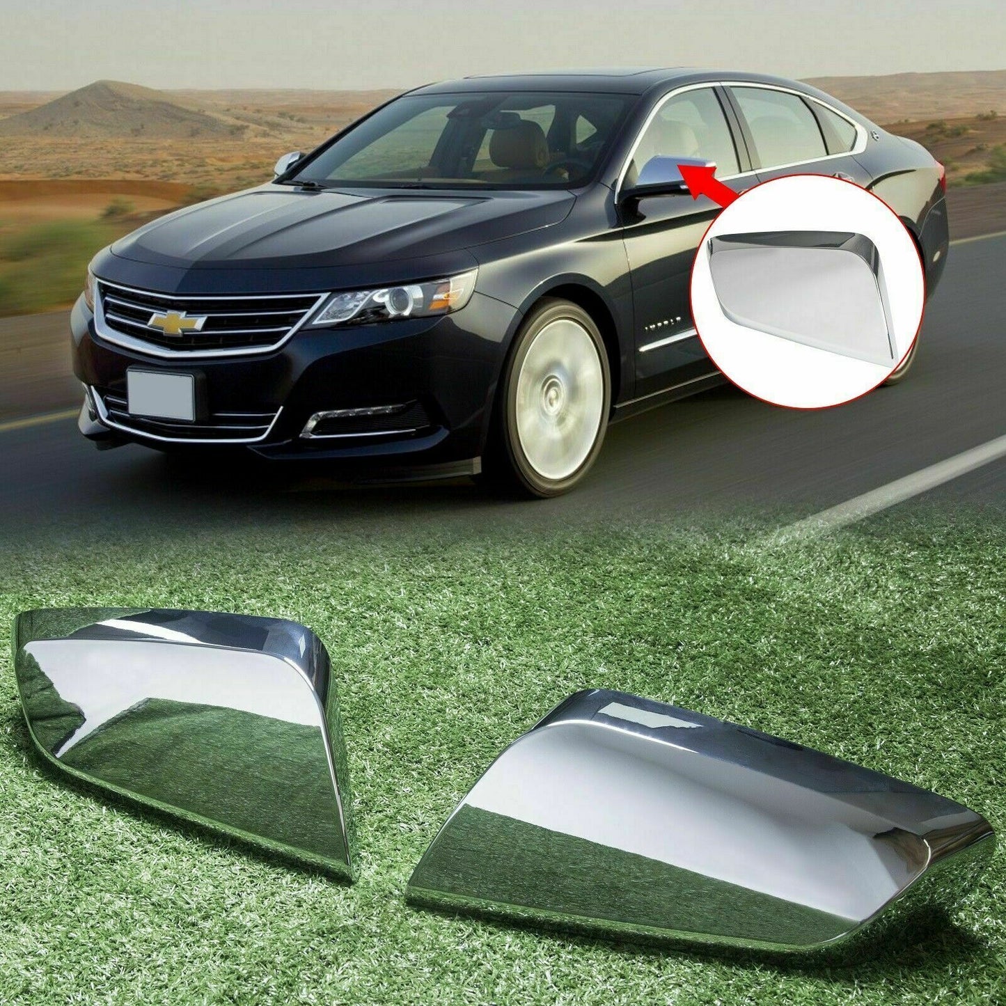 for Chevy Impala 2014-2020 Chrome Triple Mirror Covers Clip On Replacement Trims v
