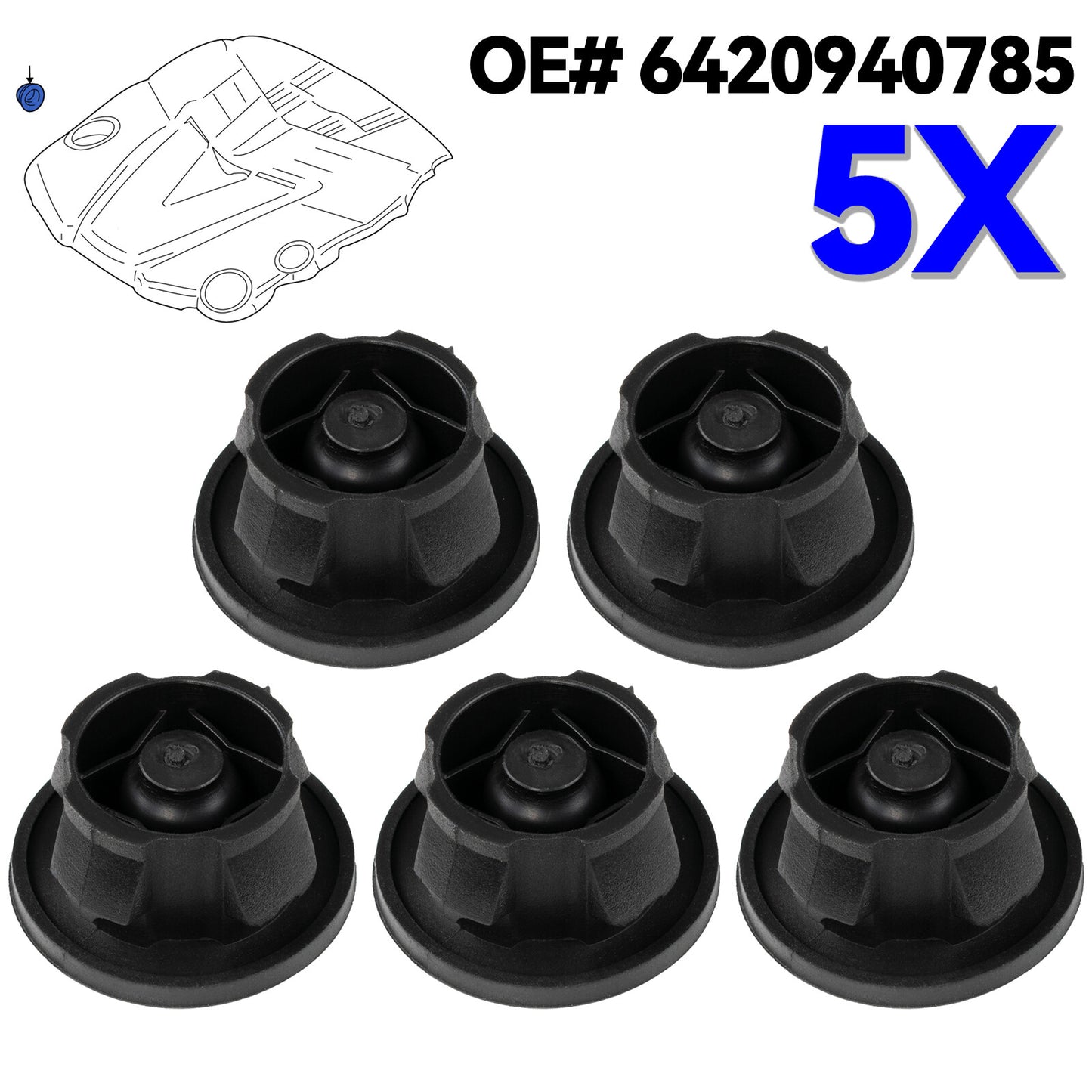 5x Engine Cover Mounting Rubber Grommet for Mercedes Benz Sprinter 906 Vito W639