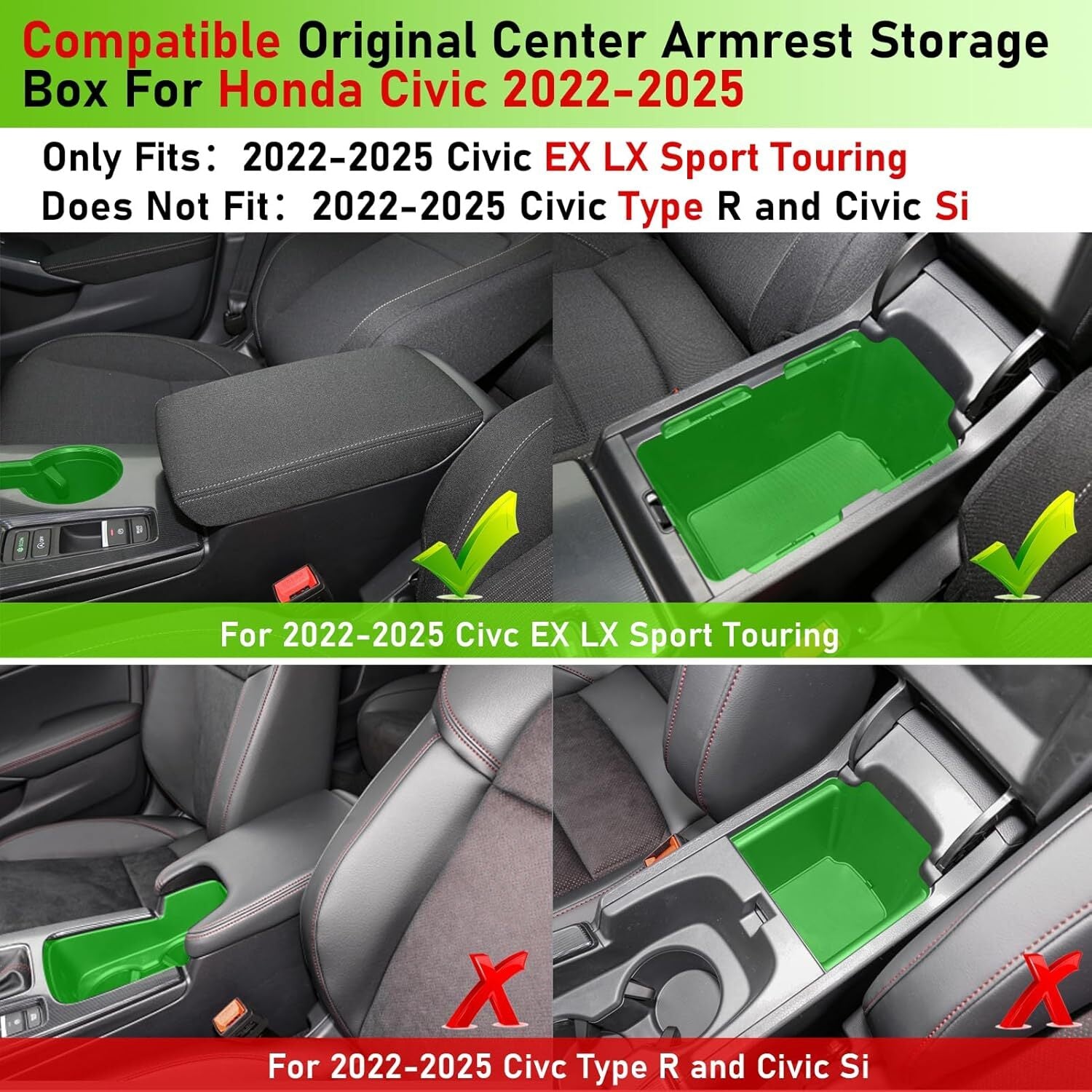 Car Center Armrest Storage Box Organizer Tray For 2022-2025 for Honda for Civic Q