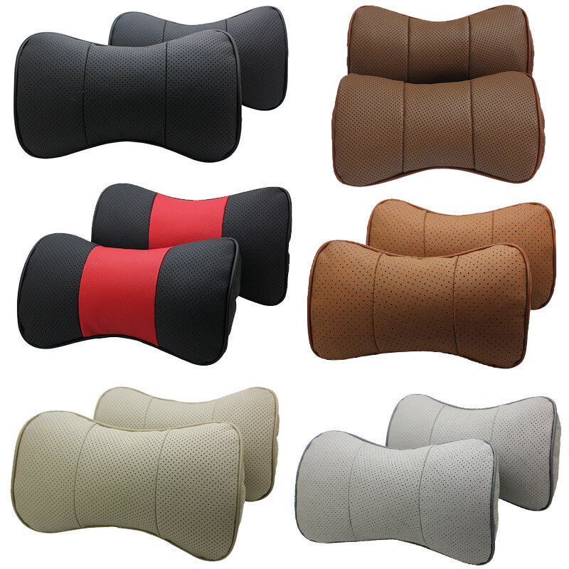 2pc Car for Seat Headrest Neck Cushion Pillows Real Leather Universal Multiciolor Q