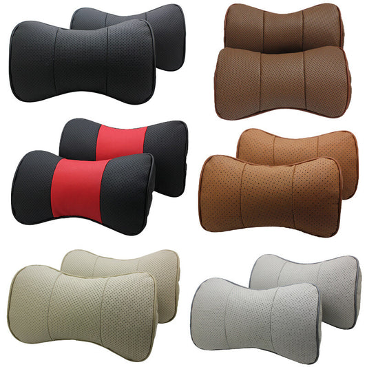 2pc Car for Seat Headrest Neck Cushion Pillows Real Leather Universal Multiciolor Q