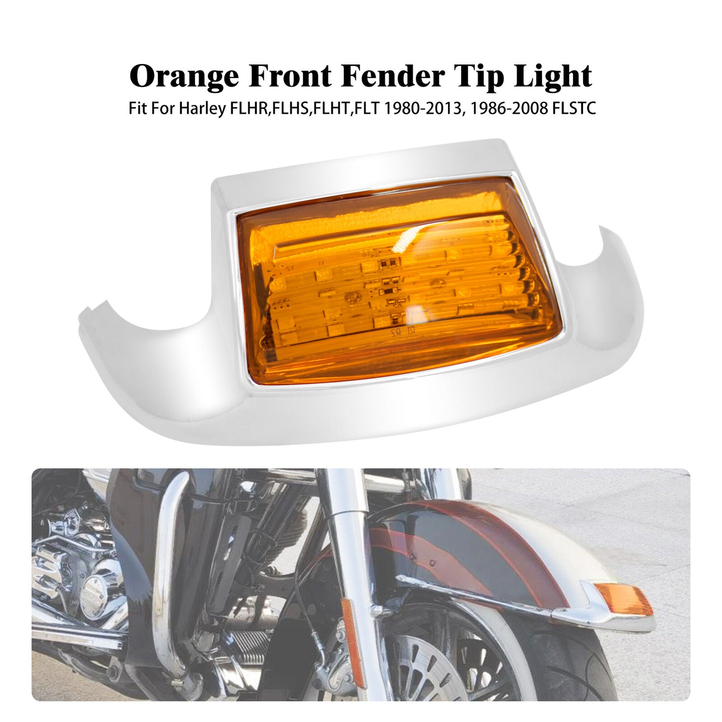 Front Fender w/ Amber Lens Tip LED Light for Harley Electra Road Glide Softail Q