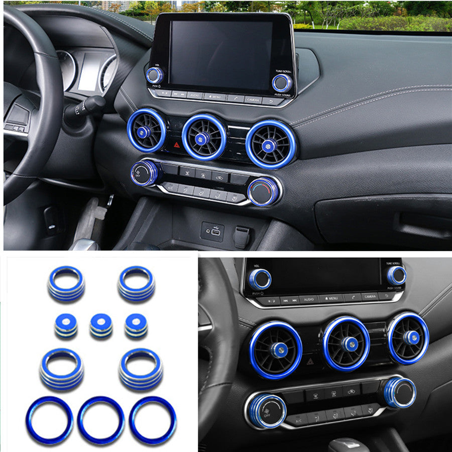 10Pcs Alloy Dashboard Console Knob Blue Trim Cover for Nissan Sentra 2020-2022