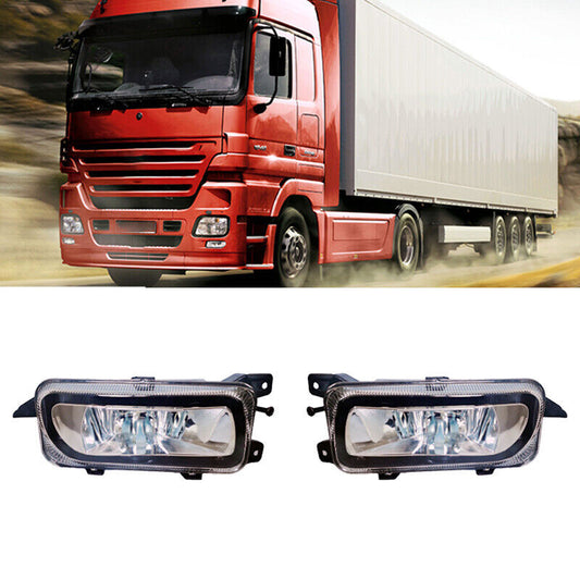 A pair of front bumper fog lights for Mercedes Actros MP2/MP3 trucks 2002-2009.
