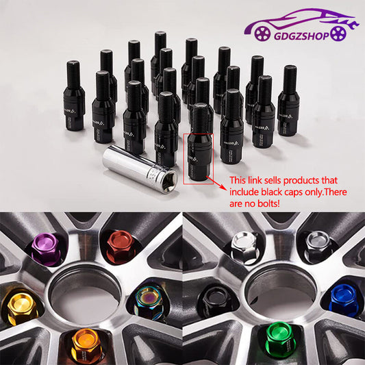 20pcs Black Caps M14x1.25 28mm Shank Cone for Seat Wheel Lug Bolts Replacement Cap Q