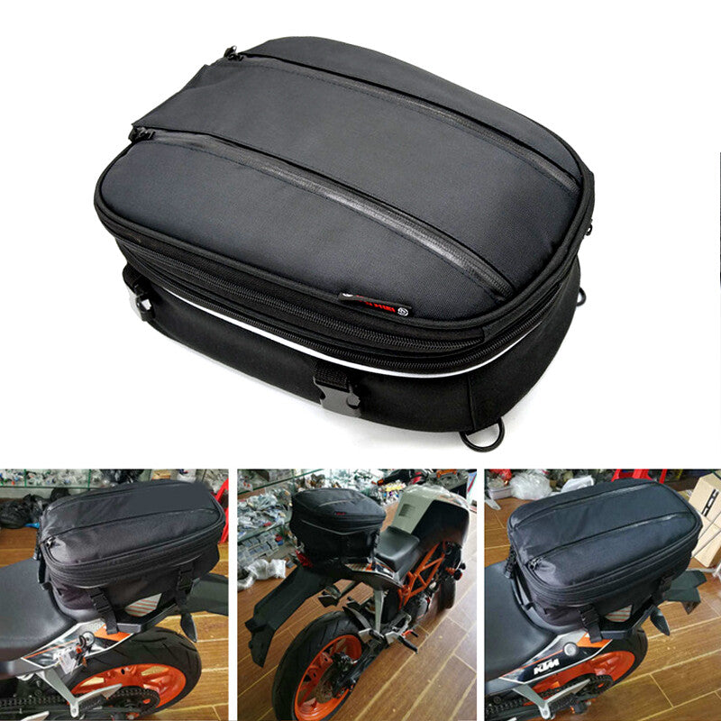 Motorcycle/bicycle helmet bag, tail for seat backrest saddle bag, backpack + rain cover n