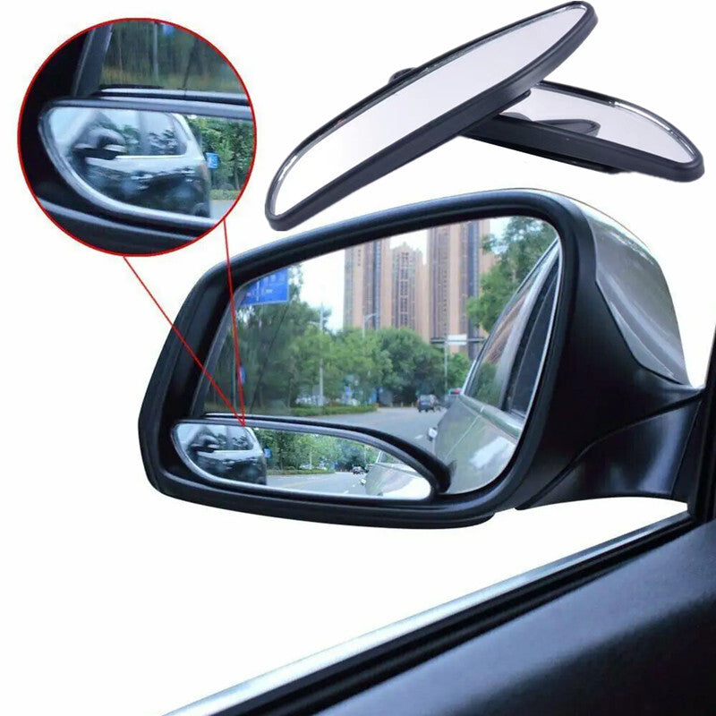 2Pc Black Plastic Shell Glass Blind Spot Rectangular Wide Angle Rear View Mirror