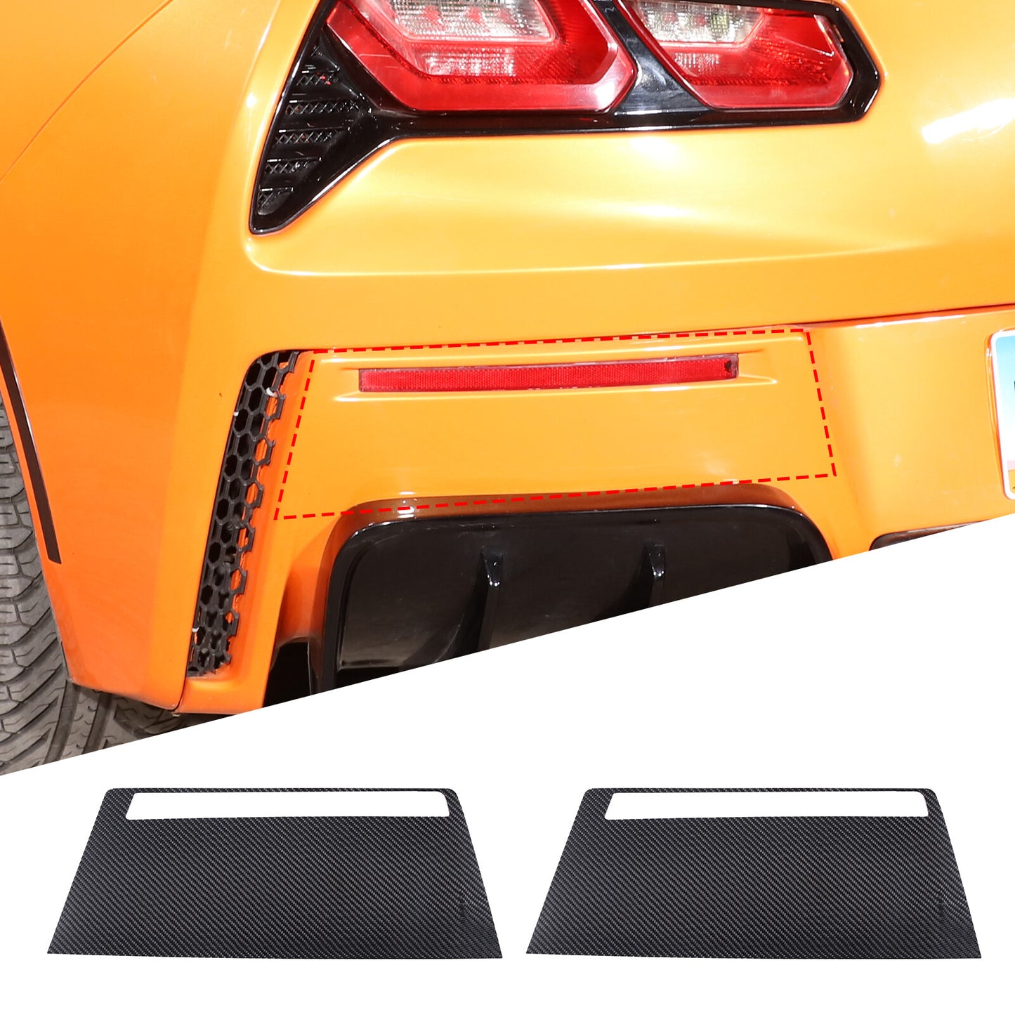 2-Piece Carbon Fiber Rear Bumper Fog Light Panel Decorative Stickers for Corvette C7 2014-19