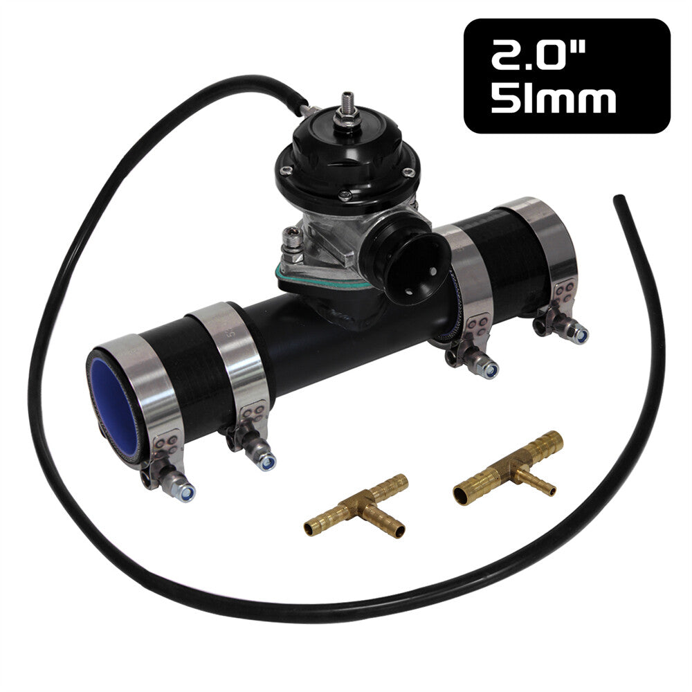 30PSI Blow Off Valve BOV +Type RS 2 Flange Pipe Adapter Silicone Hose Kit Black