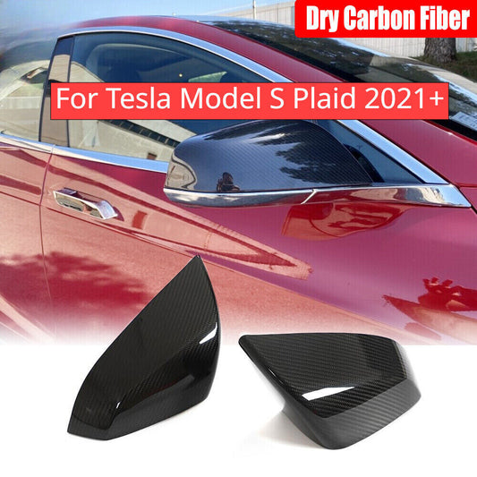 Dry Carbon Fiber Side Wing Mirror Cover Cap Add-On for Tesla for Model S Plaid 2021+