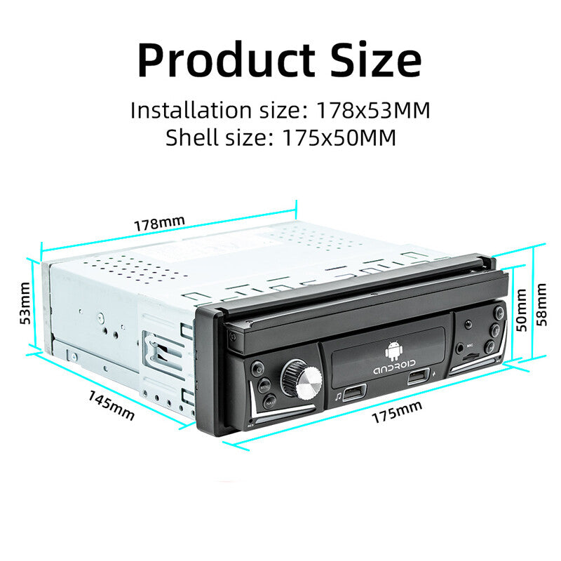 7-inch 1DIN Android 10.0 Car Stereo MP5 Player with Flip-top Touchscreen, FM Radio, and USB Port n