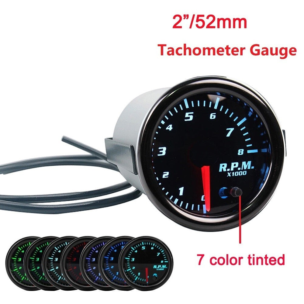 2-1/16 52mm Tacho Gauge Meter Tachometer 0-8000 RPM Gasoline Engine 7Color