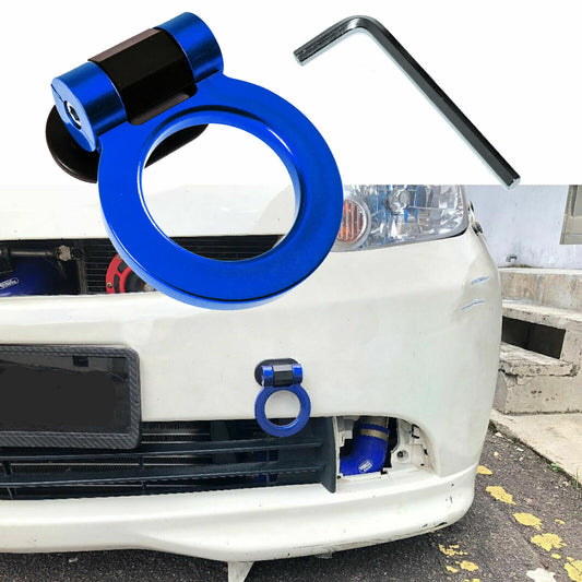 Track Sport Racing Style Tow Hook Ring Set Decor For Bumper Universal Fit Blue