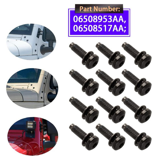 12-PACK for Jeep for Wrangler JK 07-18 M8 Torx Screws Bolts fit A-Pillars Hardtop