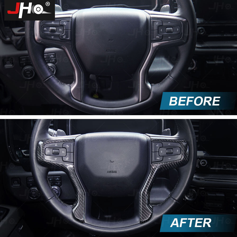 Real Carbon Fiber Steering Wheel Panel Cover Trim for Chevy Silverado 2019-2023