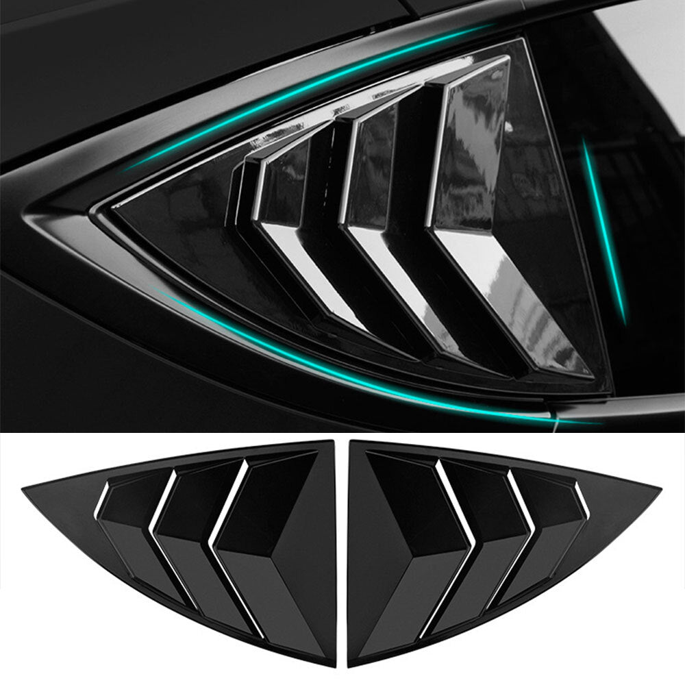Fit 19-22 for Model Y Gloss Black Rear Side Vent Window Scoop Louver Cover Trim Q