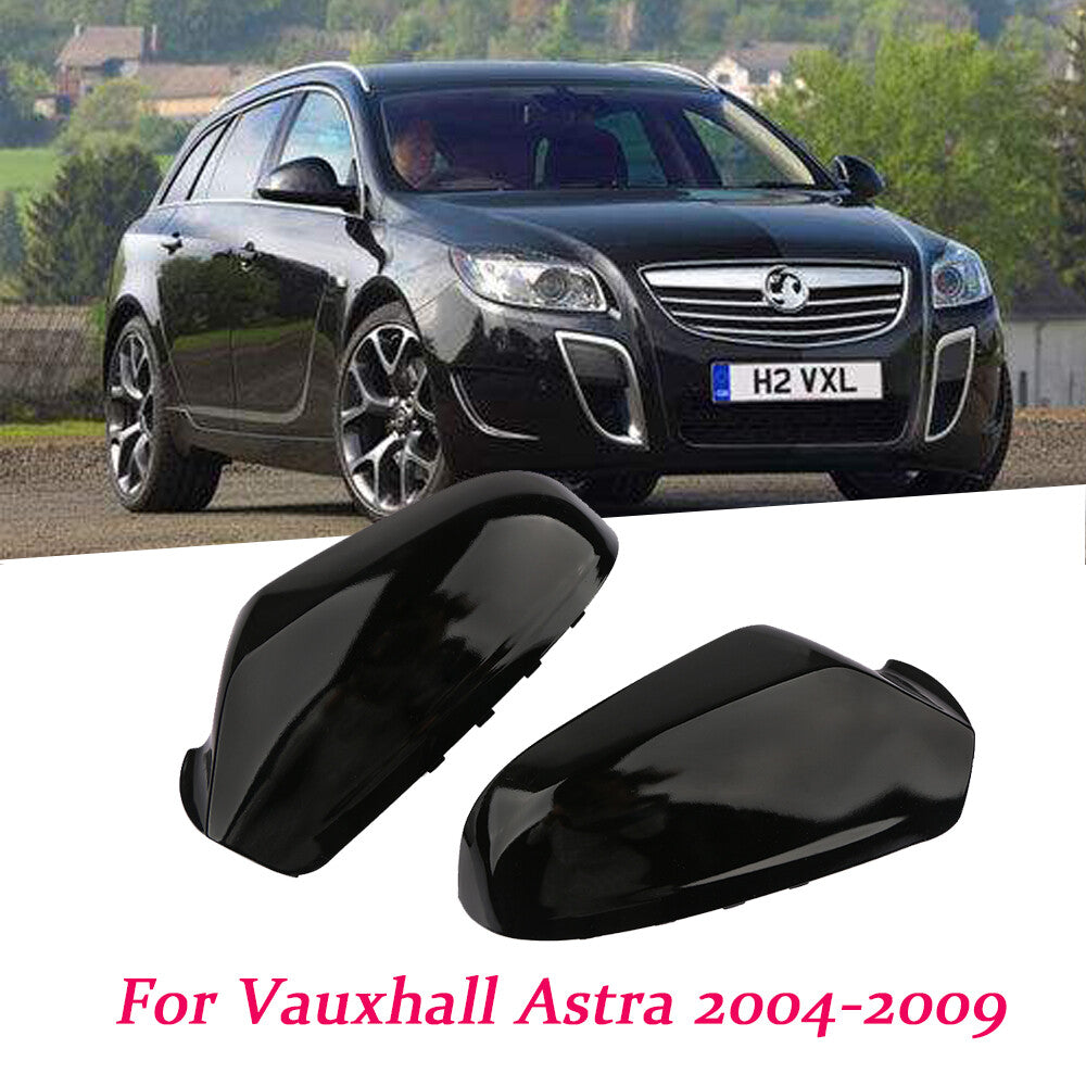 Pair Wing Door Mirror Cover for VAUXHALL ASTRA 2004-2009 Gloss Black Left+Right