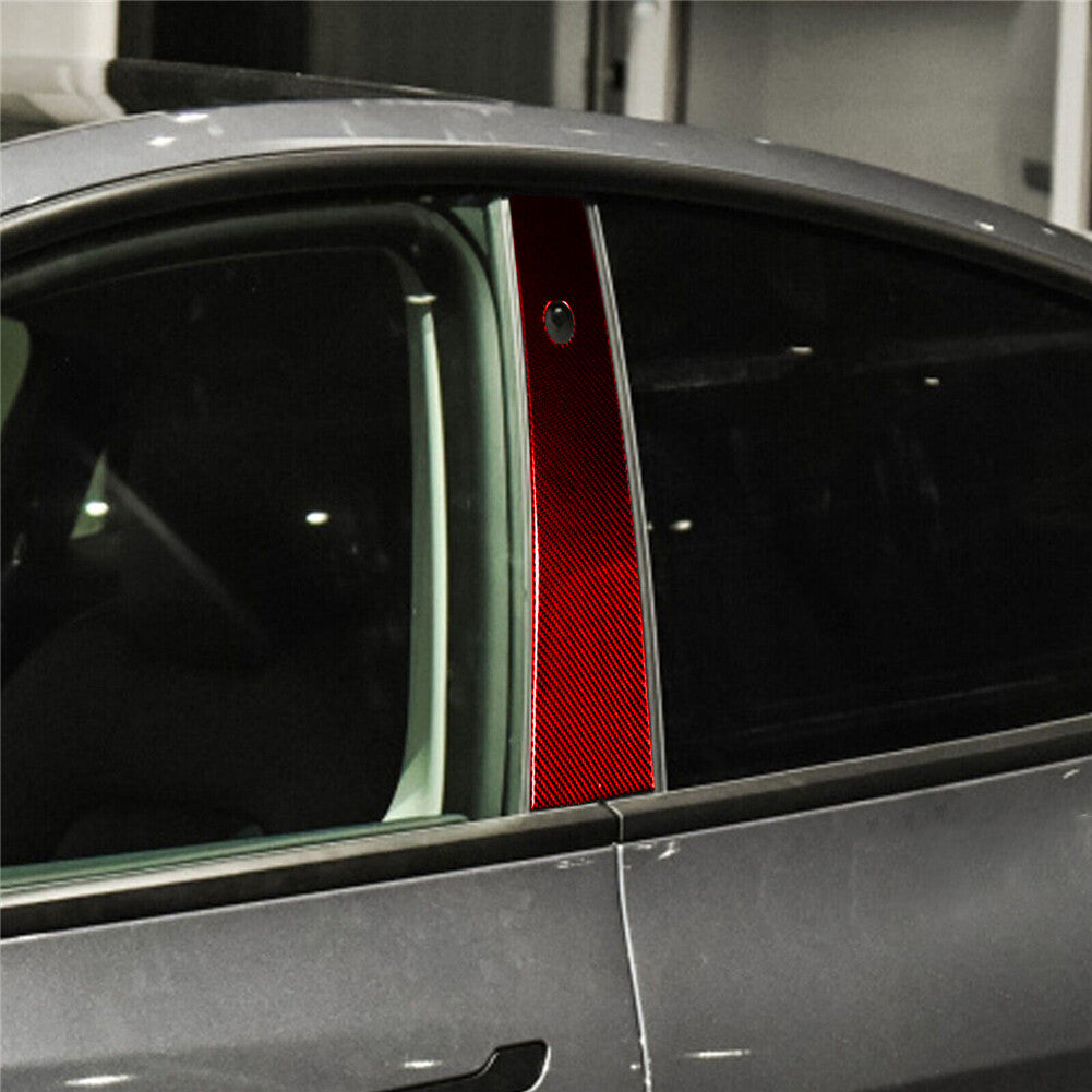 Red Carbon Fiber Exterior Car Window B-Pillar Cover Trim Strip for Tesla for Model Y