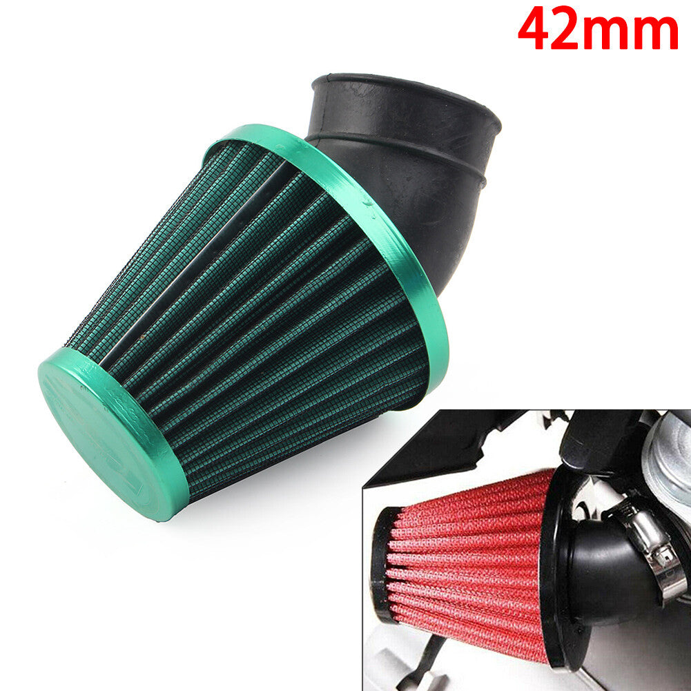 Green Motorcycle Air Intake Filter Cleaner Rubber Bend Inlet Stainles Steel Mesh Q