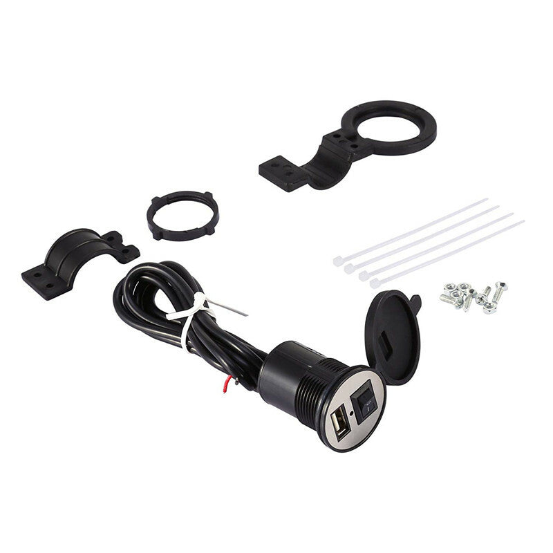 12V Waterproof Motorcycle Universal USB Socket Button Charger Port Cable Adapter