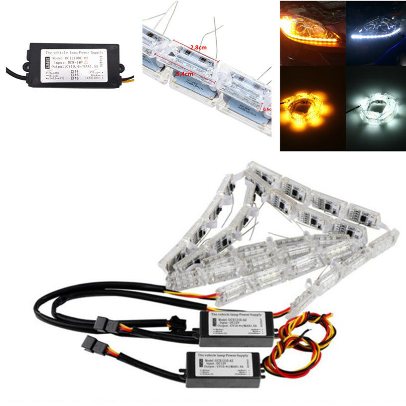2Pc Car Switchback LED Daytime Run light Sequential DRL Flow Turn Signal Lights