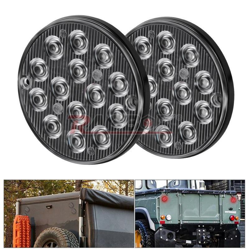 2X 3inch Round 14-LED Red Flash Stop Tail Brake Light Aluminum For Truck Trailer