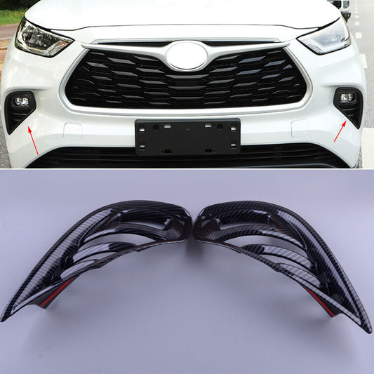 Carbon Fiber 2PCS Front Fog Light Cover Trim Fit for Toyota Highlander 2020-2024