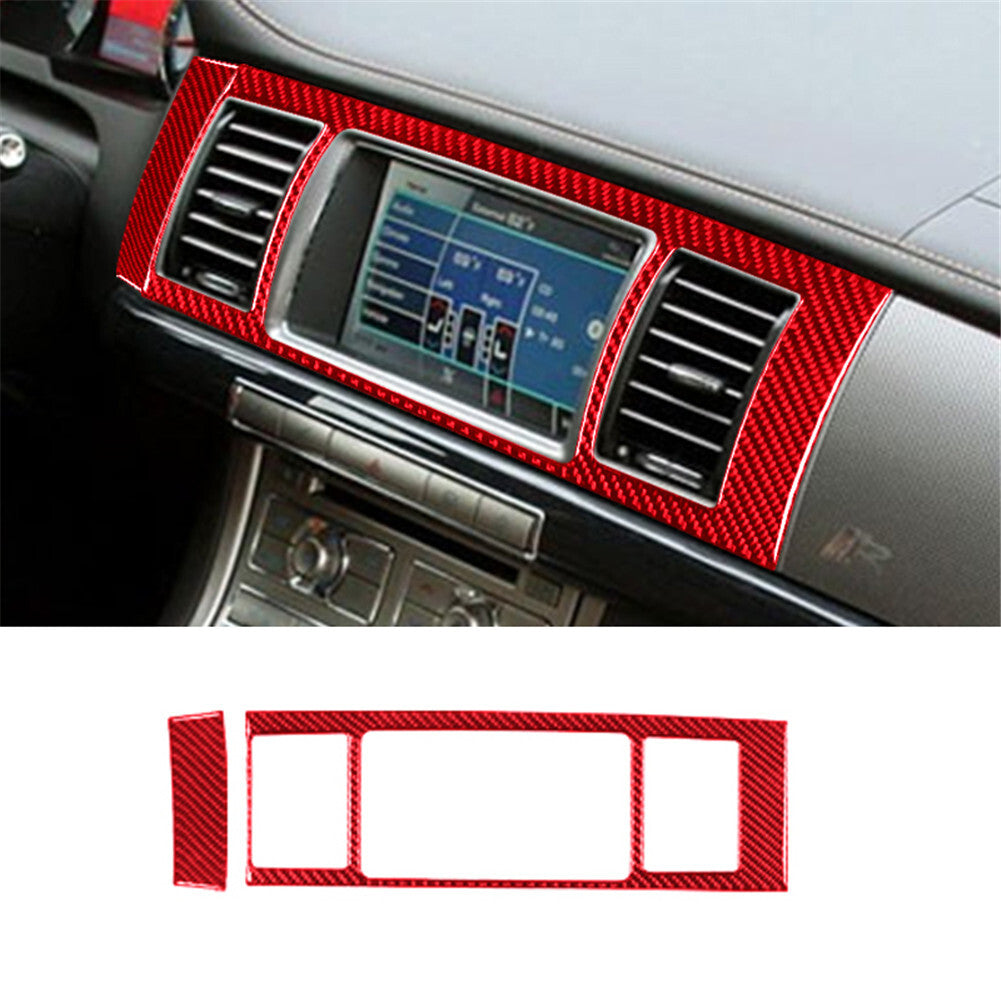 Red Central Control Display Frame Trim Cover Carbon Fiber for Jaguar XF 2009-11