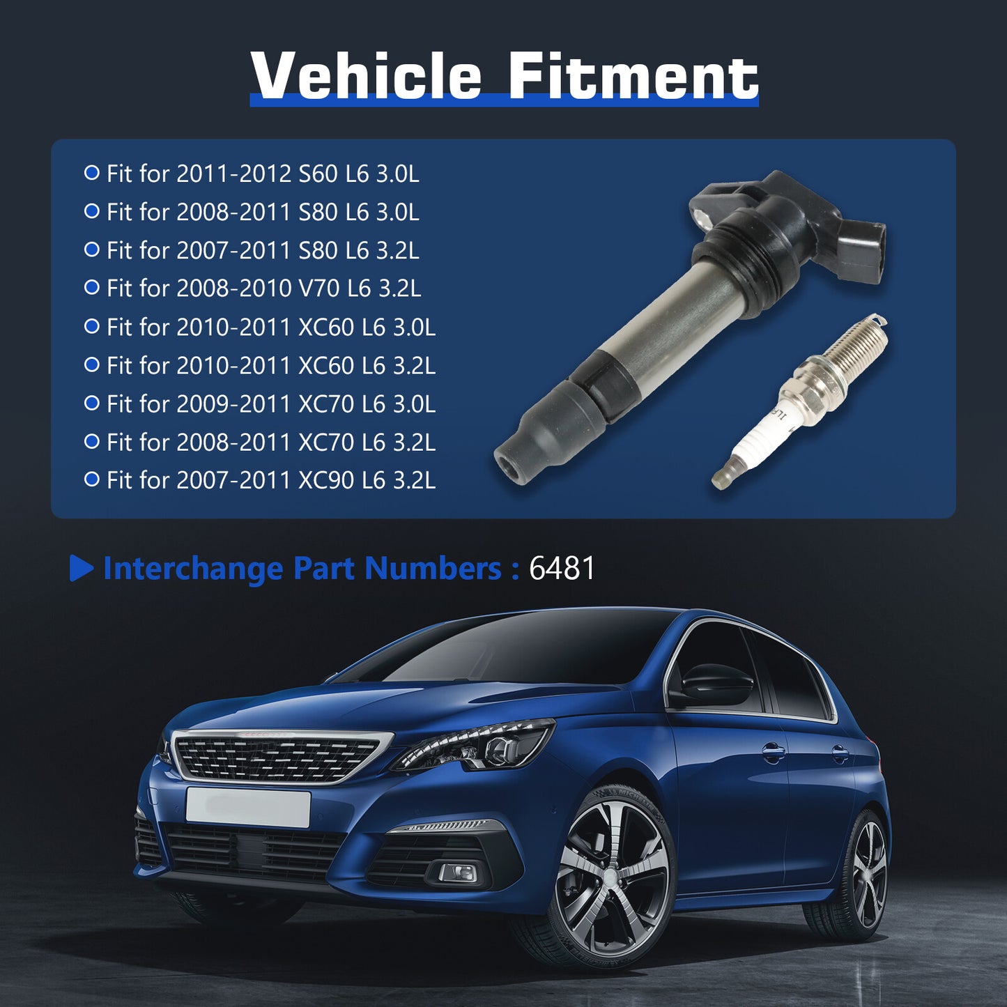Set of 6 UF594 Ignition Coil  Iridium Spark Plugs For 2010 for Volvo XC60 3.0L 3.2L