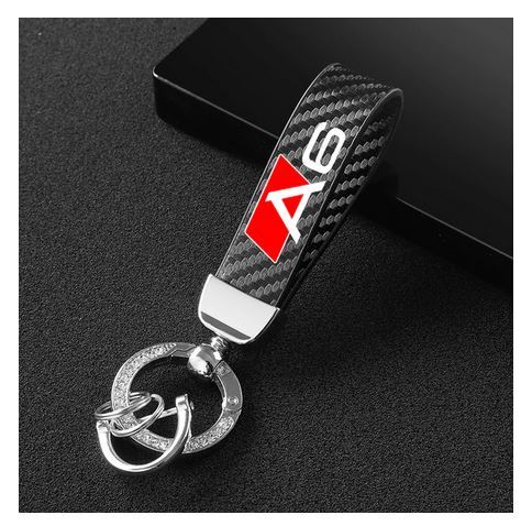 Suitable for Audi for A8 car keychain horseshoe buckle carbon fiber leather black- v