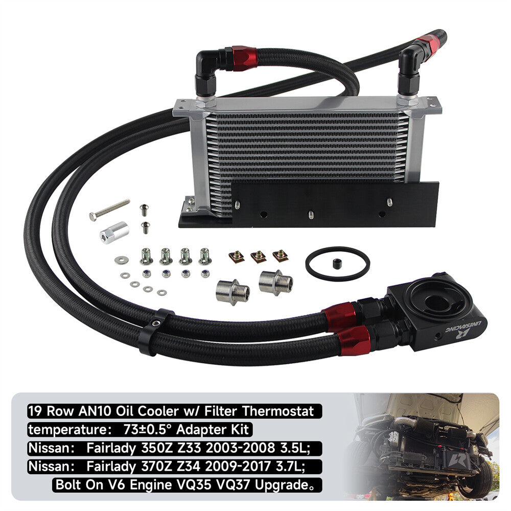 19 Row Oil Cooler Kit Filter Thermostat For Fairlady 350Z Z33 370Z Z34 Silver