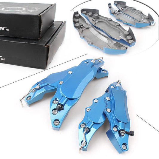 4x Universal 3D Car Metal Brake Caliper Covers Front & Rear Large+Medium Blue Q