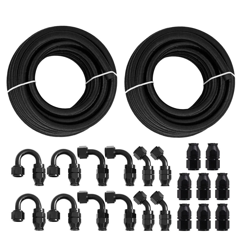 2x Black Nylon Braided E85 PTFE Fuel Line 20ft 4AN- AN4 10 Fittings Hose kit E85
