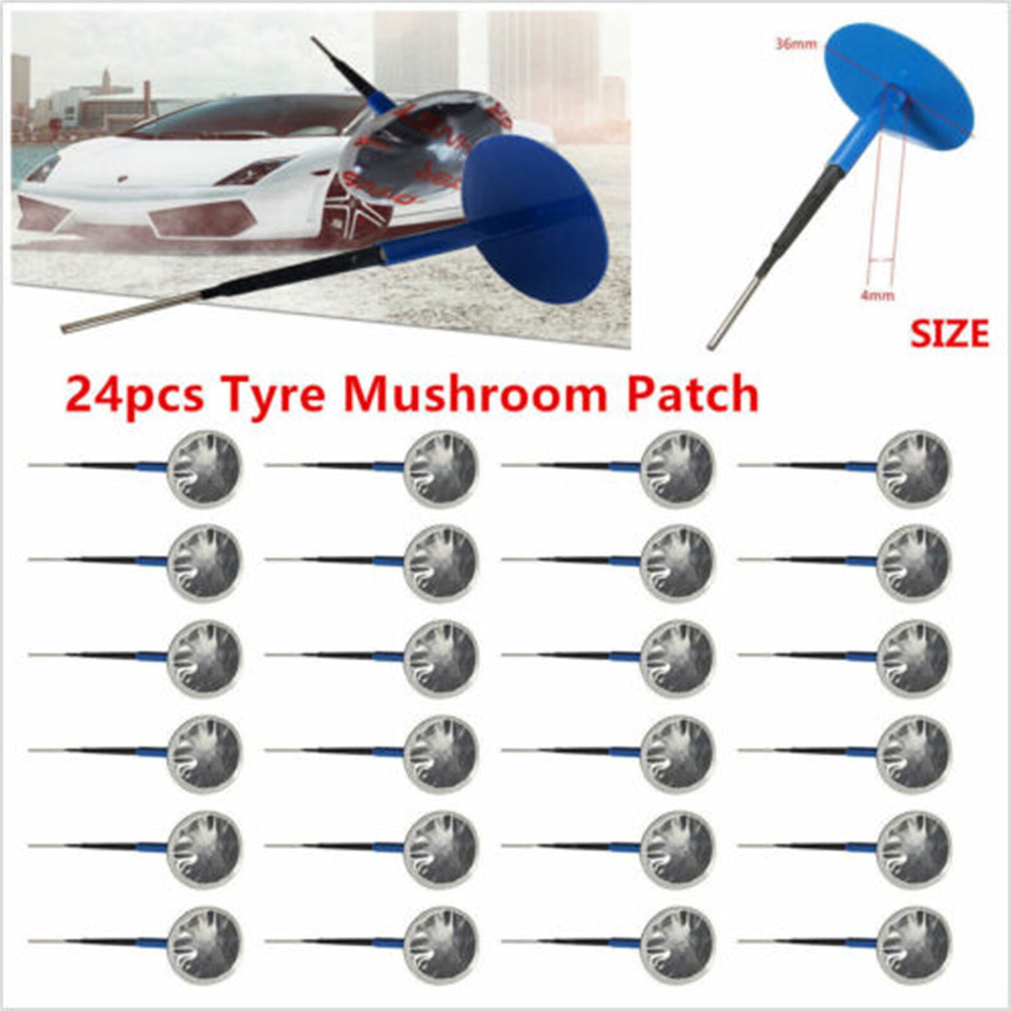 24pcs Auto Car Truck Tire Tyre Puncture Repair Plug Patch 36mmX4mm Mushroom AT